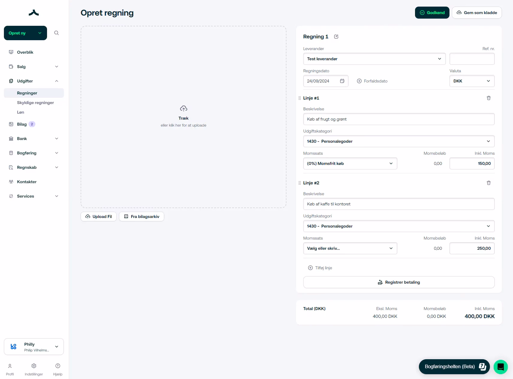 Hvordan bogføres kaffe til kunder?