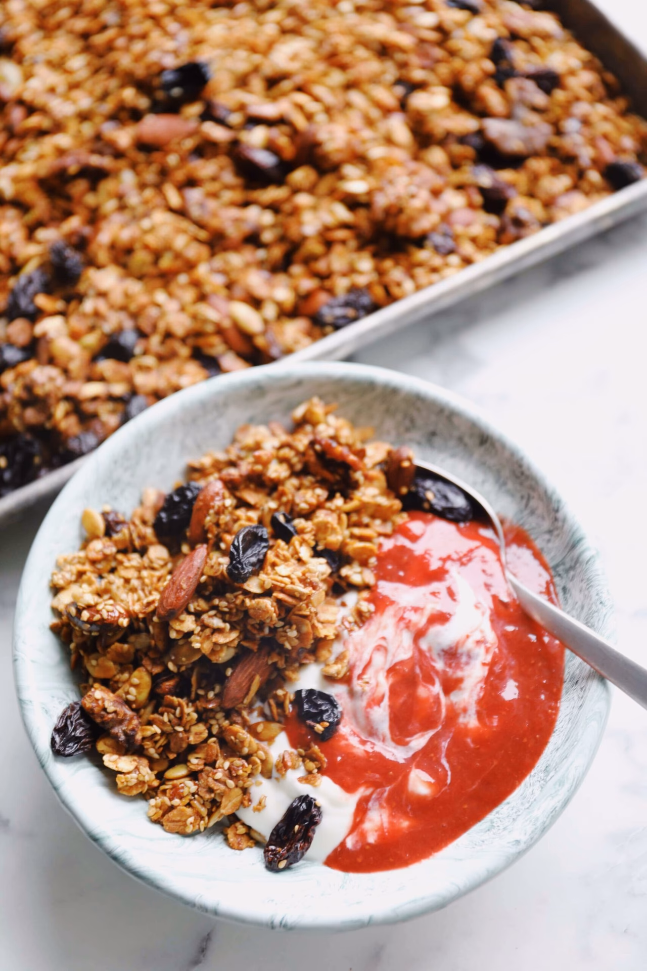 Hvor lang tid skal müsli have i ovnen?